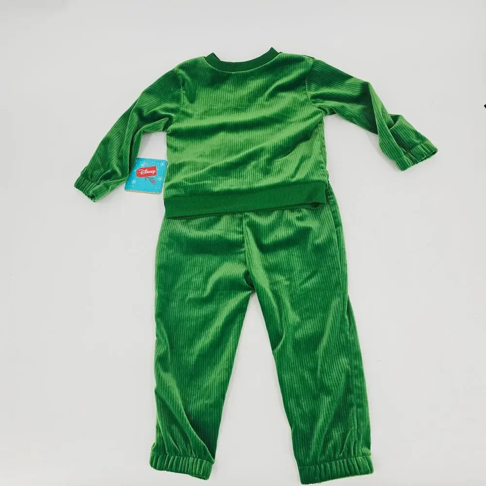 NEW Disney Mickey green velour sweatsuit 2 Piece Outfit Set Size 18 m 3476